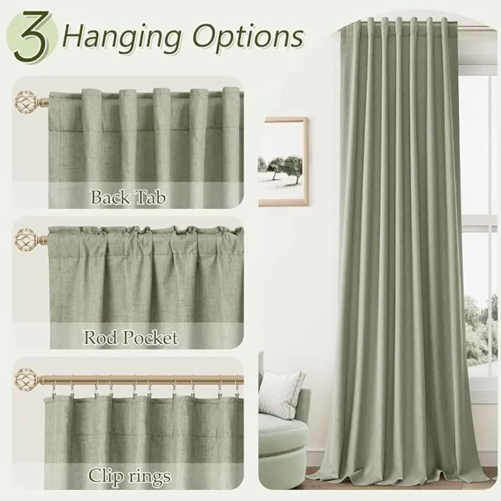 Brand New Sage Green Extra-Long Blackout Curtains – Set of 2
